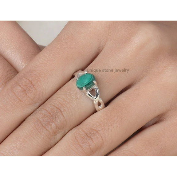 Natural Malachite solid silver ring