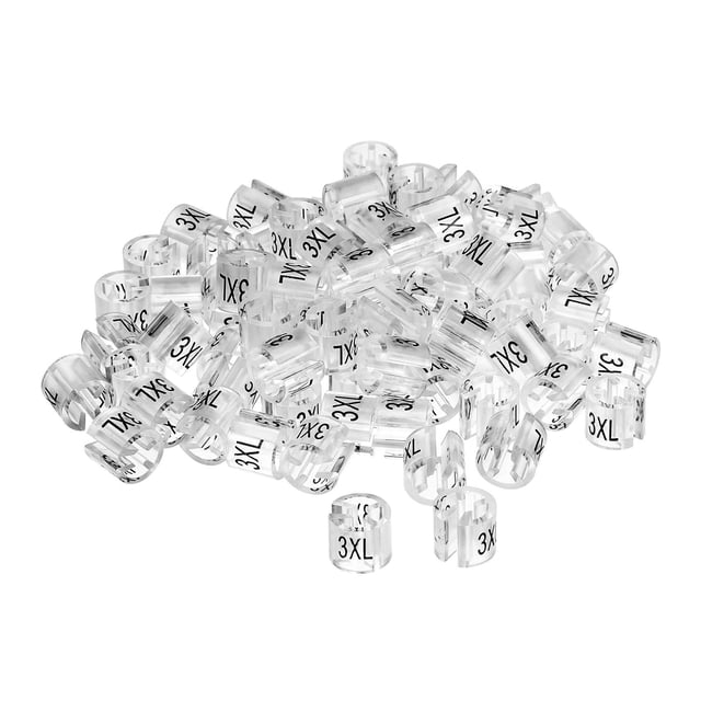 Marcadores de percha de ropa de 160 piezas, etiquetas de tamaño 3XL, adecuadas para varillas de 3.5 mm, etiqueta de color para perchas de ropa, transparente