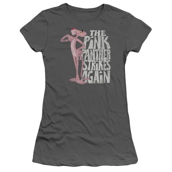 Pink Panther Strikes Again Junior Women's T-Shirt Sheer Charcoal
