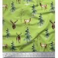 thumbnail image 1 of Soimoi Green Rayon Fabric Deer & Tree Watercolor Print Fabric by the Yard 58 Inch Wide, 1 of 3