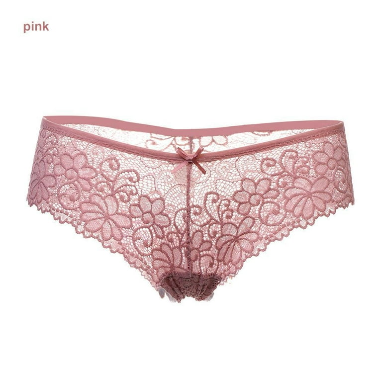 Transparent Underpants Lingerie Thong Floral Lace Hollow Knickers Low Waist  Briefs Sexy Panties Women Underwear BLACK L 