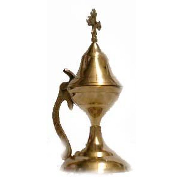 Censer, Incense Burner, Large, Brass with handle and hinged lid