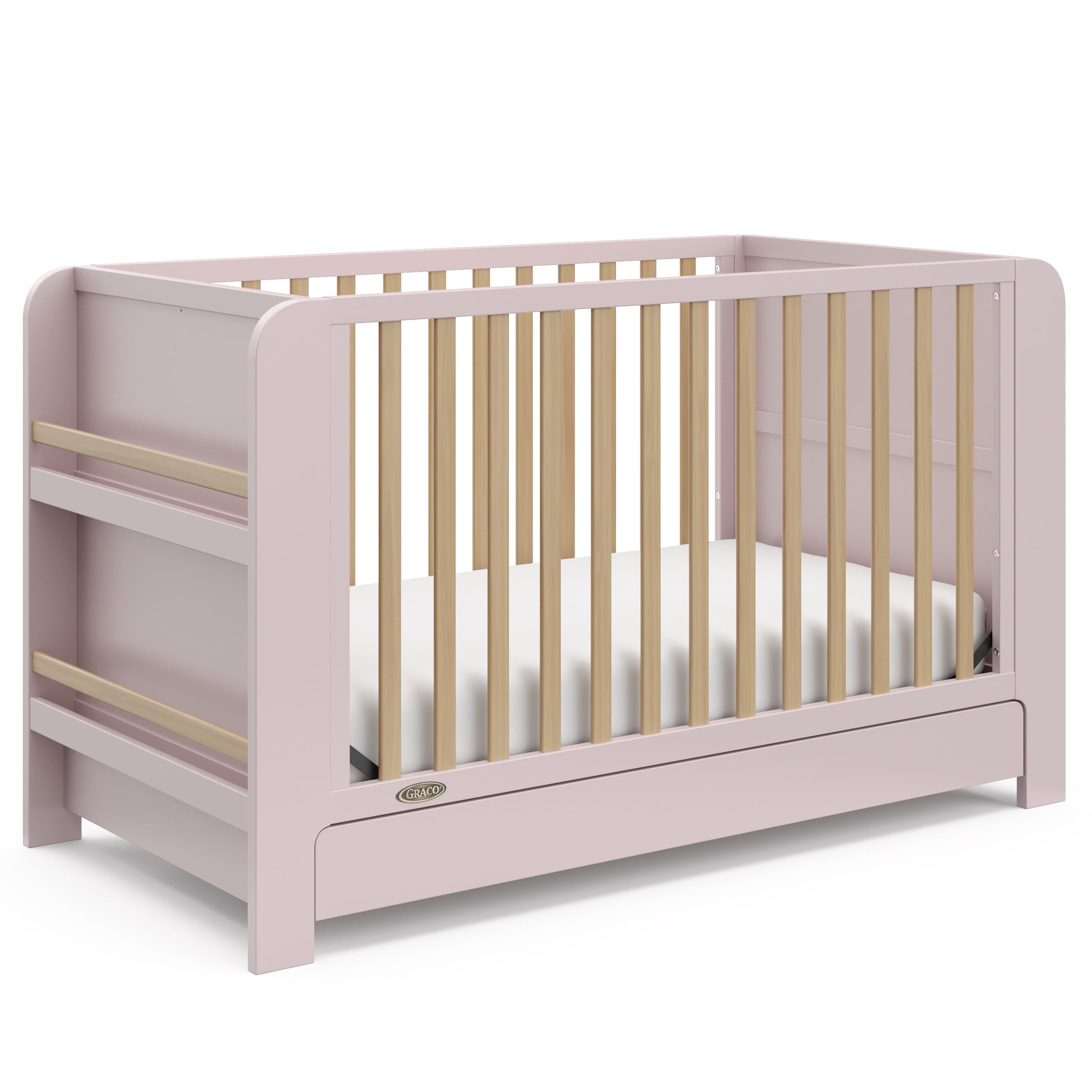 Graco Read-with-Me 4-in-1 Convertible Baby Crib with Drawer, Blush with Driftwood