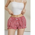 thumbnail image 5 of ZAXARRA Plaid Shorts for Women Ruffle Hem High Waist Elastic Pajama Shorts Lounge Boxer Pj Bottom Going Out Shorts, 5 of 8