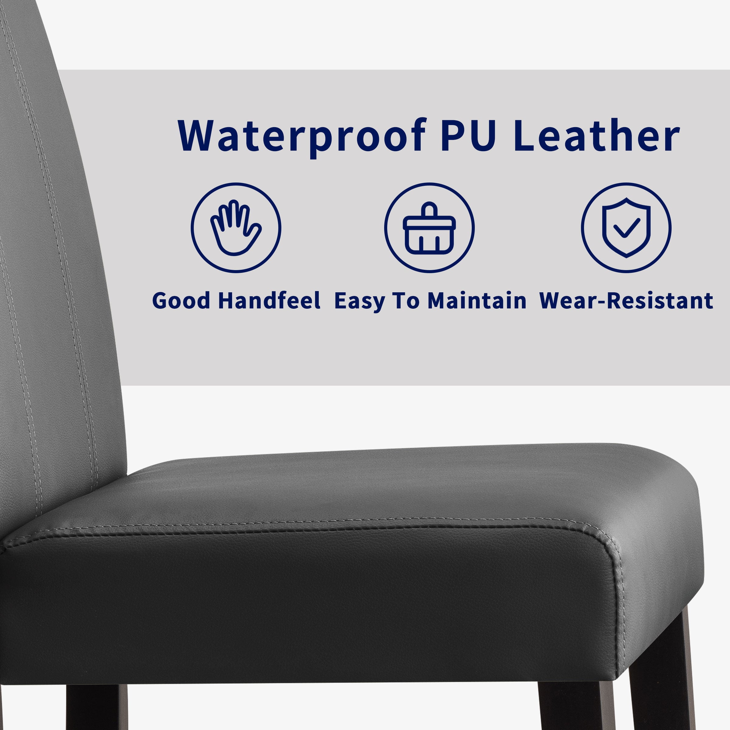 Subrtex Faux Leather Indoor Dining Chair Set of 2, Modern Mid-Century Chairs for Home, Gray