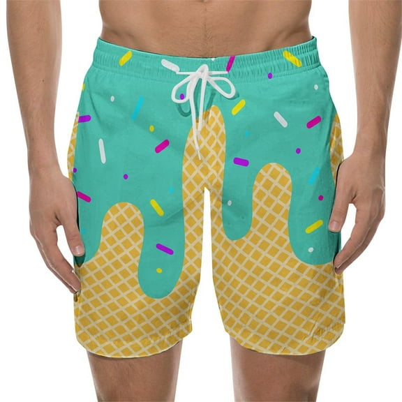 Sweet Ice Cream Men'S Swim Trunks Beach Shorts Baseball Style Quick Dry Swim Board Shorts With Pockets Mint Green S