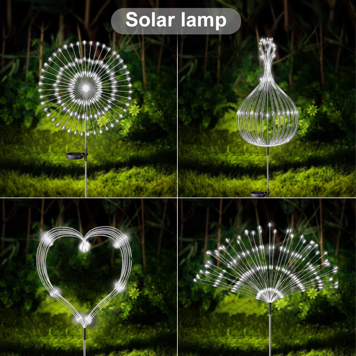Rirool 6 Pack Solar Firework Lights, 120 LED Outdoor Garden Lights, Waterproof IP65 Pathway Yard Decor, DIY Copper Wire, Auto On/Off, Cool White