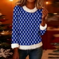thumbnail image 2 of UTSJKR Christmas Shirts Women Furry Fur Trim Polka Dots Comfy Blouse Long Sleeve Cute Blouse Fuzzy Holiday Crew Neck Tops Blue XXL, 2 of 5