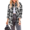 thumbnail image 4 of Txlixc Blusa de mujer, chaqueta de camisa de botón de manga larga con solapa a cuadros, traje de otoño de mujer Txlixc moda, 4 of 7