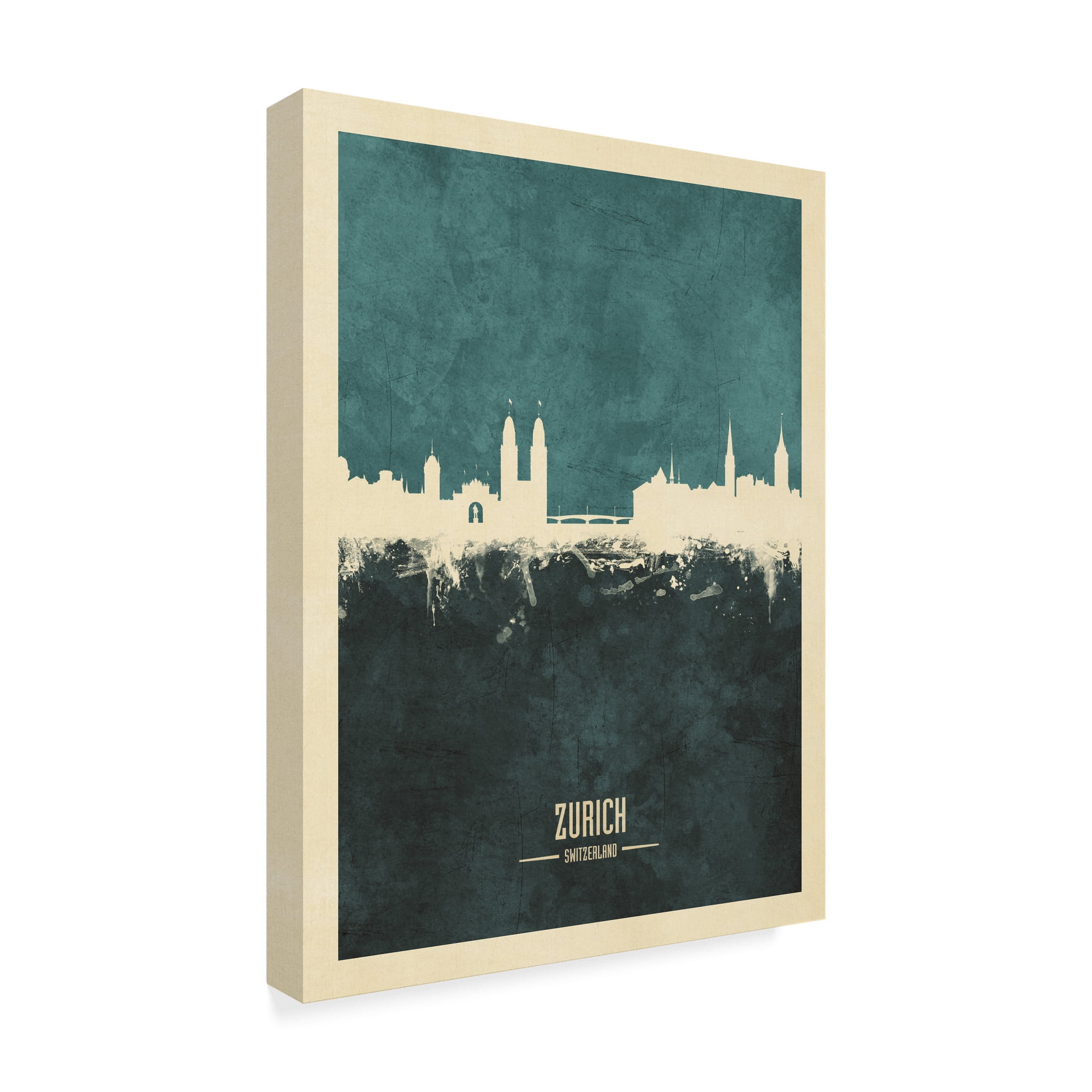 Trademark Fine Art 'Zurich Switzerland Skyline Teal' Canvas Art by Michael Tompsett