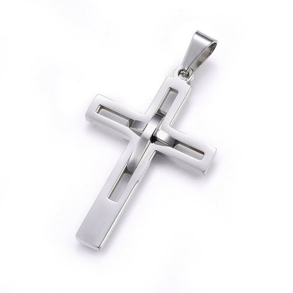 5pcs Tarnish Resistant 304 Stainless Steel Pendants Cross Stainless Steel color 45x29x4mm Hole: 8x5mm