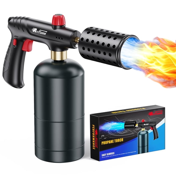 Powerful Propane Torch with  Lock, Cooking Blow Torch with Adjustable Flame & Cooling vents Design, Kitchen Food Torch for Grill, Sous Vide, Charcoal Lighter (Tank Not Included)