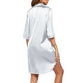 thumbnail image 2 of Spencer Women Satin Nightshirt Button Down Nightgown 3/4 Short Sleeve V-Neck Boyfriend Sleepshirt Side Slit Sleepwear Home Wear (XL,White), 2 of 10