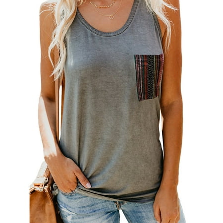 Women's Pocket Stitching Tank Top Leisure Everyday Wear Tshirt ...