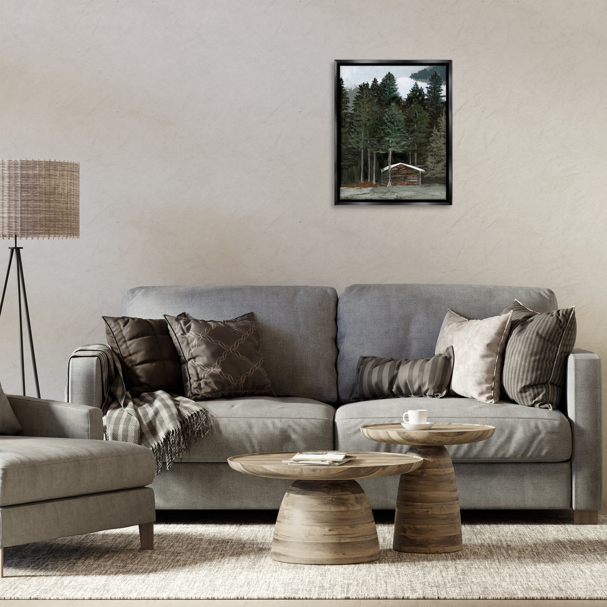 Stupell Industries Log Cabin Forest Thicket Landscape & Nature Painting Black Floater Framed Canvas Art Print Wall Art, 17 x 21