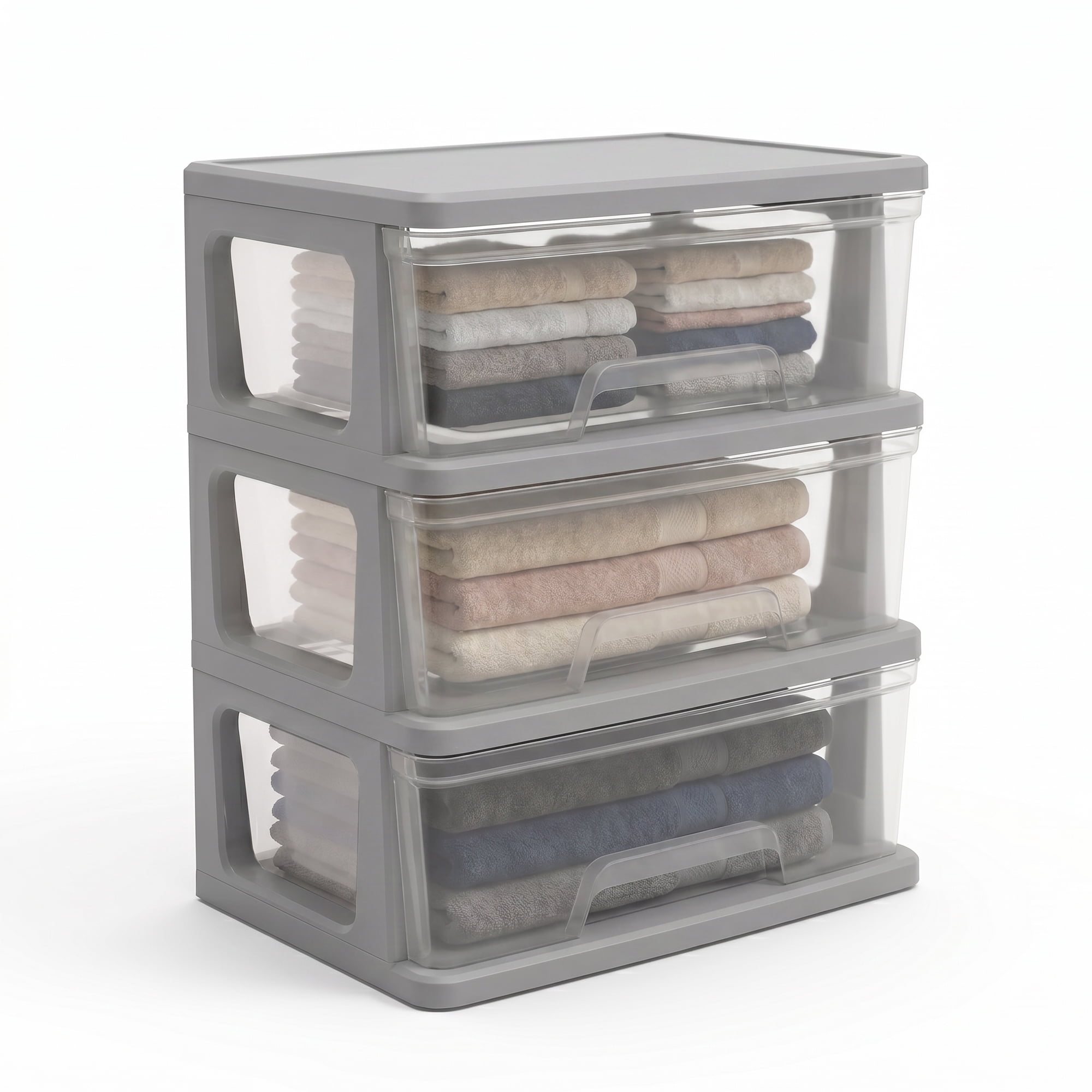 Starplast 3-Drawer Organization Tower Wide Storage Cart, Silver Plastic
