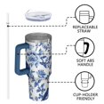thumbnail image 4 of OBREWU Blue Pioneer Flower and Bird Tumbler with Handle and Lid,Blue Pioneer Flower and Bird 40oz Double Wall Vacuum Insulated Tumbler,Cups Gift for Women and Men, 4 of 7