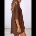 thumbnail image 4 of Traje Casual de Dos Piezas para Mujer, Camisa Holgada de Verano, Pantalones Cortos de Ciclismo, Ropa de Viaje para el Aeropuerto. Color Café M, 4 of 7