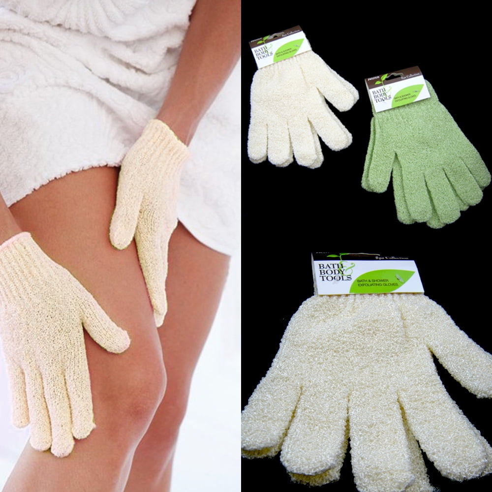 2 Pairs Shower Exfoliating Wash Skin Spa Bath Gloves Massage Loofah