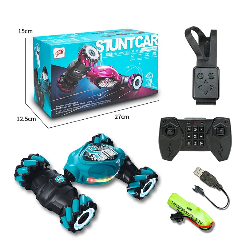 Gesture Sensing RC Stunt Car with Light & Music,Gesture Sensing Twist Car,Drift Stunt 2.4GHz Remote Control Cars, 360° Flips Rotating Off Road Vehicle for Kids Gifts (Blue)