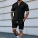 thumbnail image 5 of Mangas de Mano para Hombres, Color Sólido Botón de Solapa de Manga Corta Cardigan Y Pantalones Cortos Conjunto de Traje Deportivo Hecho de Poliéster, Conjunto de Traje para Hombre, 5 of 6