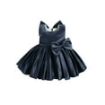 thumbnail image 1 of Xingqing Robe Formelle en Satin pour Bébé Fille Nœud Princesse Anniversaire Robe de Concours Bleu Marine 3-4 Ans, 1 of 9