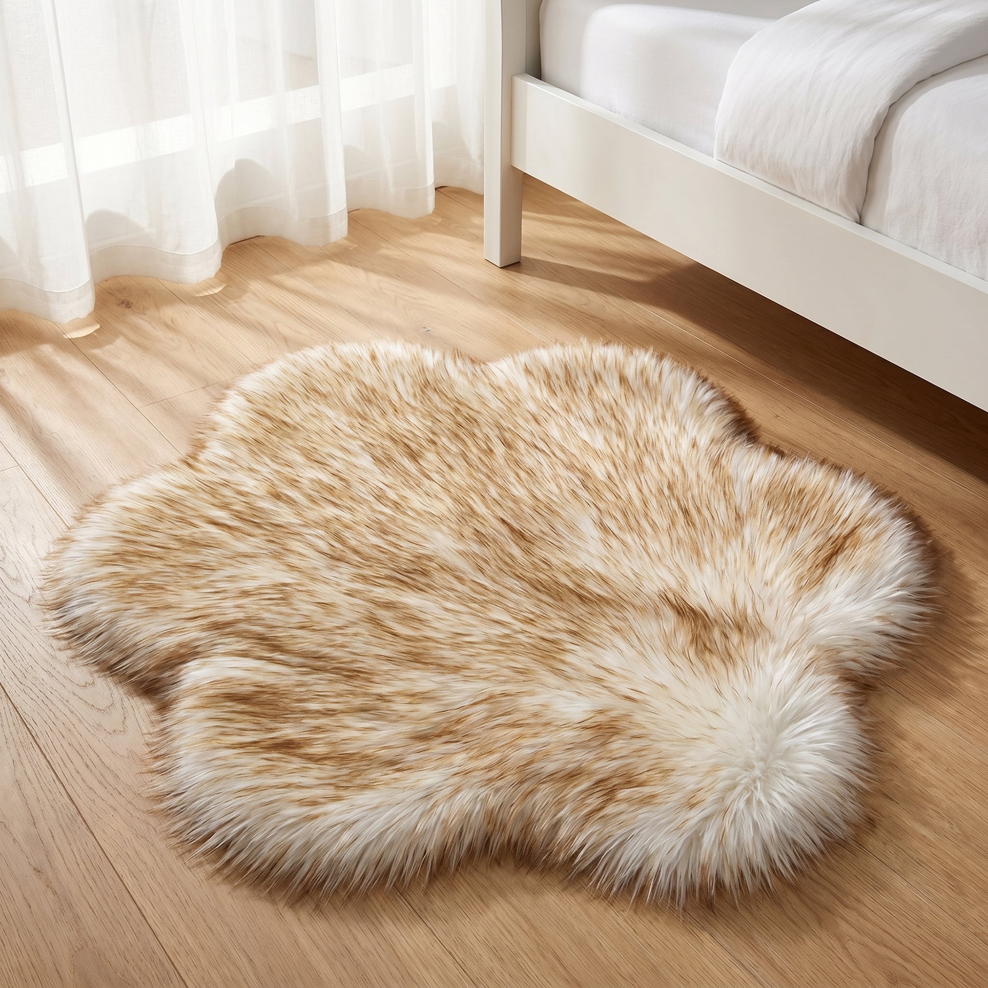 Unique Bargains Shaggy Flower Area Rug Fluffy Non-Slip Fuzzy Carpet 20" x 20" White Yellow