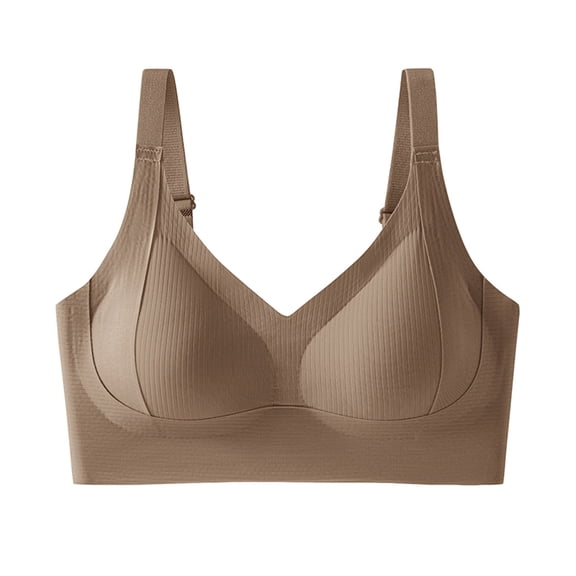 Amkhujs Bras for Women No Underwire Breathable Solid Everyday Bralettes Adjustable Strap V Neck Push Up Bra