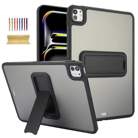 TECH CIRCLE For iPad Pro 11-Inch (M4/M5) 2024/2025 Release Slim Clear Back Cover Case with Kickstand, Lightweight Protective Stylish Thin Transparent Tablet Case, Black
