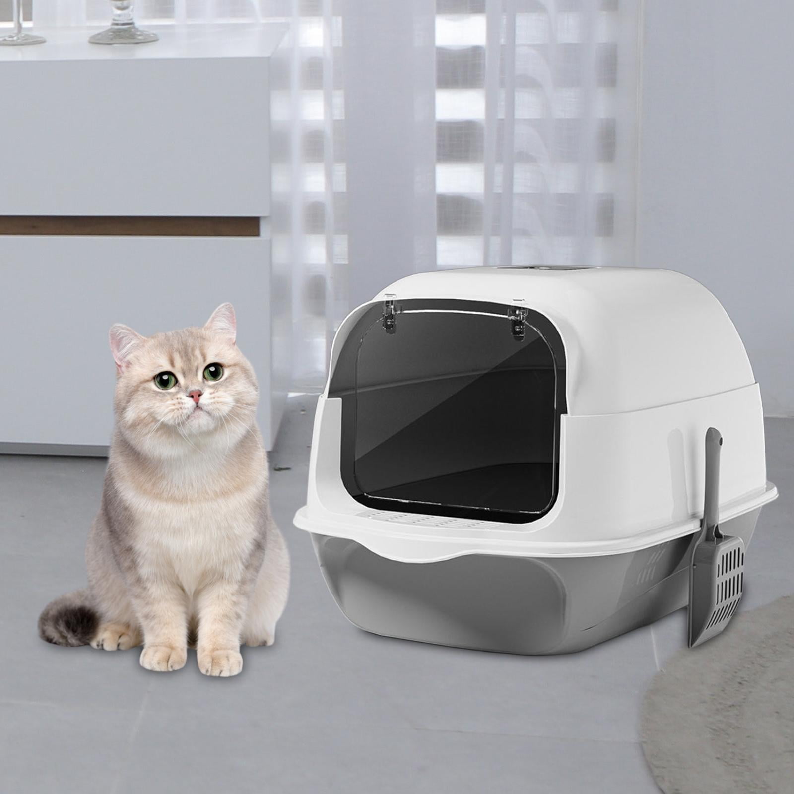 YWMJZEU Cat Litter Box with Hood Kitten Potty Removable Portable Large Cat Litter Litter Gray