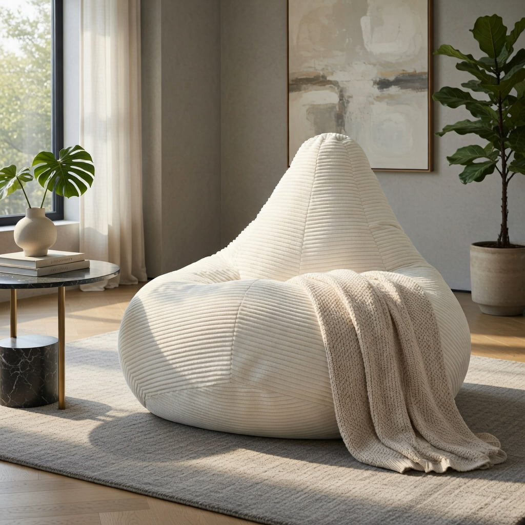Hommoo Bean Bag Sofa Chair Lazy Sofa Chair, Ultra Soft Lazy Sofa with Skin-friendly Corduroy Cover and Soft Sponge Filling, Off-white