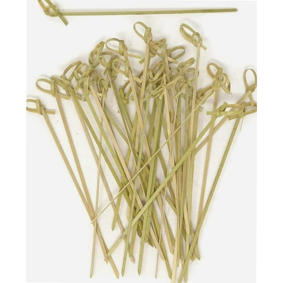 100PCS 15cm 6 Inch Cocktail Picks Bamboo Knot Skewers Knotted Skewers Twisted Ends Bamboo Picks (Knotted)
