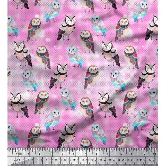Soimoi Poly Georgette Fabric Star & Owl Bird Print Sewing Fabric Yard 42 Inch Wide