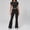 Black, variant on PISONIC 2 Piece Workout Sets for Women Short Sleeve Crop Top High Waist Flare Leggings Set Gym Yoga Outfits