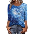 thumbnail image 2 of Pounoo Womens 3/4 Sleeve Tops Crewneck Floral Print Relaxed Fit Breathable Blouse Tropical Flower Vacation Casual Spring Summer Everyday Outfits Gift, 2 of 7