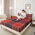 thumbnail image 4 of Manfei Teens Children Retro Grid 4pcs Bed Sheets,Abstract Vintage Plaid King Sheets,Geometric Theme Super Cozy Sheet Set,Super Cozy Room Decor, 4 of 7
