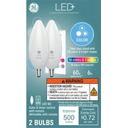 GE LED+ Color Changing LED Light Bulbs, 60 Watt, Decorative Bulbs, E12 Small Base, 2pk