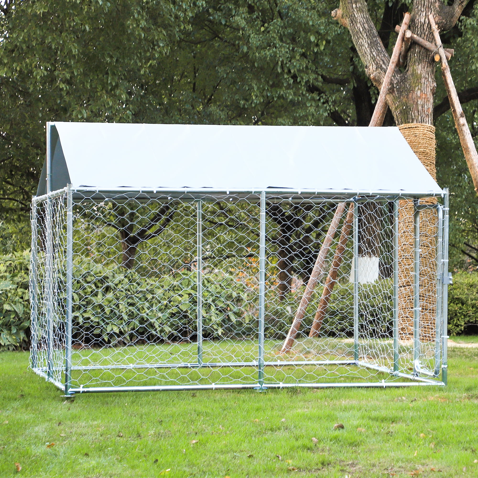 Large Outdoor Dog Kennel Durable Dog Cage with Waterproof Cover, 90"x90"x45"