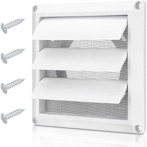 4 Inch Dryer Vent Cover for Exterior Wall Vent Hood Outlet Airflow, Dryer Air Vent with Screen with 4 Screw for Easy Installation, White