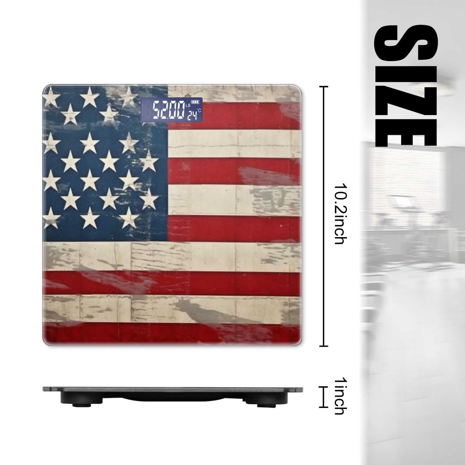 Bathroom Scale, Highly Accurate Digital Body Scale,Precisely Measures Weight up to 400 lbs-Vintage American Flag Background