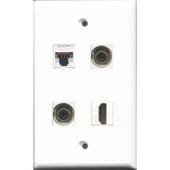 RiteAV - 1 Port HDMI 2 Port 3.5mm and 1 Port Cat5e Ethernet White Wall Plate