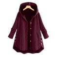 thumbnail image 2 of WEIYLL Jackets for Women Fashion Plus Size Button Pockets High Low Long Sleeve Hooded Wine Fall Tops Size XL, 2 of 6