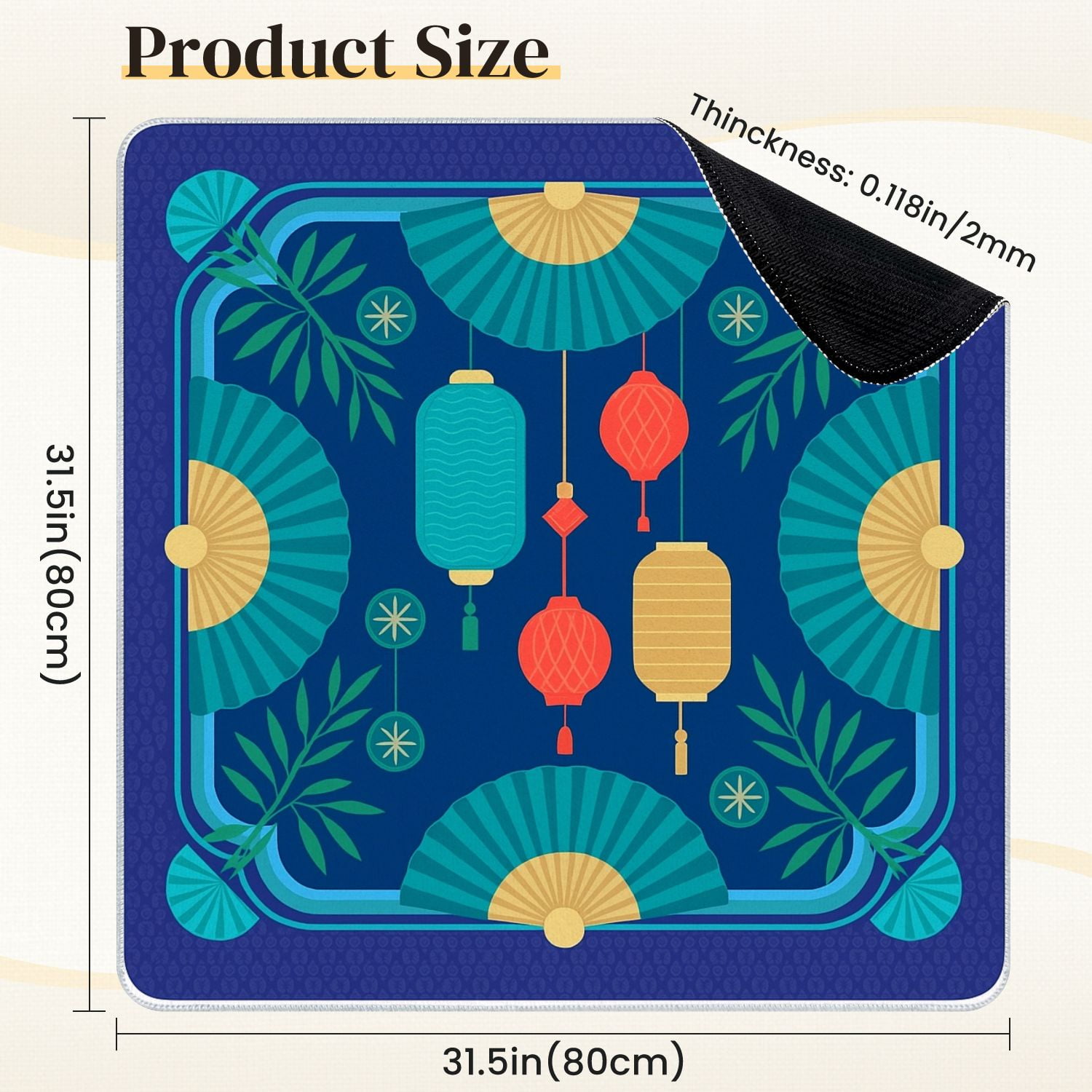 Mahjong Mat 31.5" x 31.5" Decorative Chinese Anti-Slip and Noise Reduction Symmetry Design Mahjong Tiles Table Cover for Dominoes Poker Card Board and Tile Games