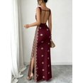 thumbnail image 3 of Red Womens Elegant Square Neck Spaghetti Strap Backless Slit Hem Fitted Maxi Dress With Gold Embroidery, 3 of 7