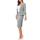 thumbnail image 4 of Conjunto de 2 piezas INSPIRE CHIC para mujer, blazer sin cuello de manga 3/4, falda lápiz de cintura alta, atuendos de trabajo, gris M, 4 of 6