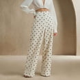 thumbnail image 4 of Women's Casual Palazzo Pants High Waist Pleated Vintage Polka Dot Printed Wide Leg Pants with Pockets (2XL, Beige), 4 of 7