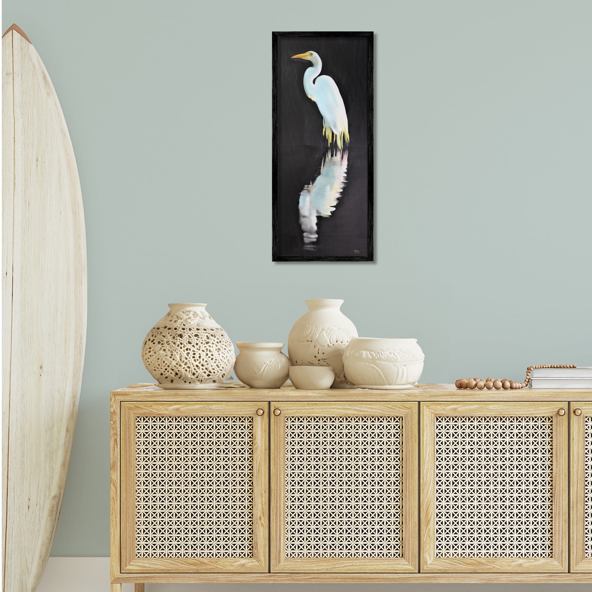 Stupell Industries Dark Egret Reflection Animals & Insects Painting Black Framed Art Print Wall Art, 13 x 30