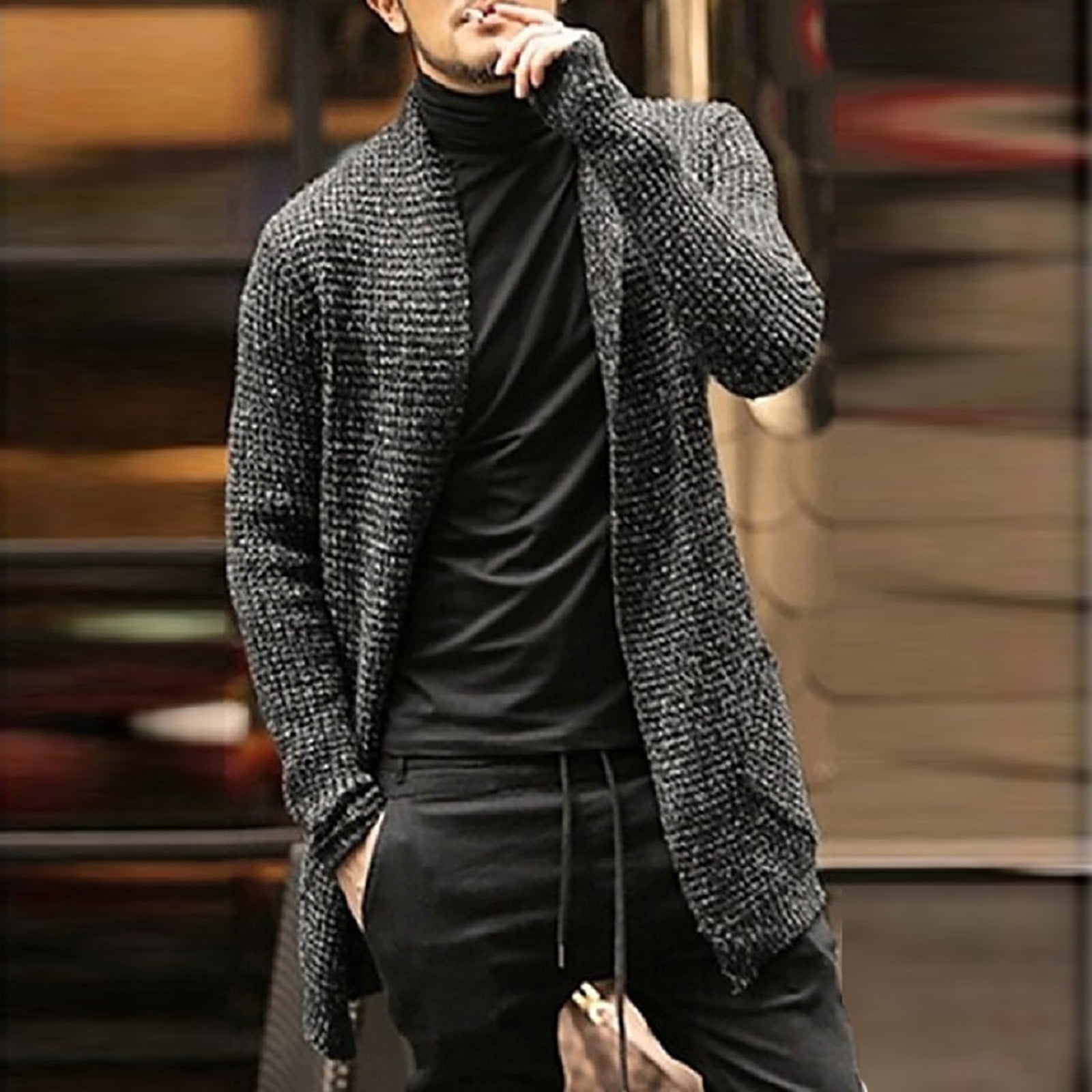 YODETEY Men'S Long Sleeve Knit Pocket Windbreaker Sweater Gray 6(M) -