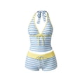 thumbnail image 4 of Womens Split Tankini Swimsuit Set Halter Neck Adjustable Tie Top Boyshort Swim Trunks Multi Print Beach Pool Outfit S-XL, 4 of 5