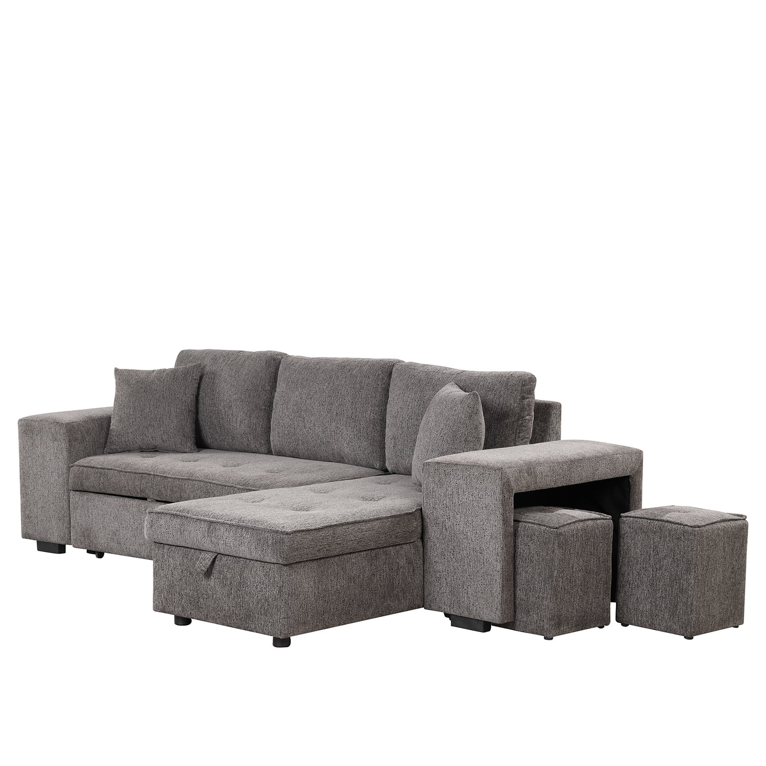 Kadyn 104" Modern L-Shape 3 Seat Reversible Sectional Couch, Pull Out Sleeper Sofa with 2 Stools, Sofa reclining chair with storage space for Living Room, Knox Charcoal Kadyn 104" Modern L-Shape 3 Seat Reversible Sectional Couch, Pull Out Sleeper Sofa with 2 Stools, Sofa reclining chair with storage space for Living Room, Knox Charcoal